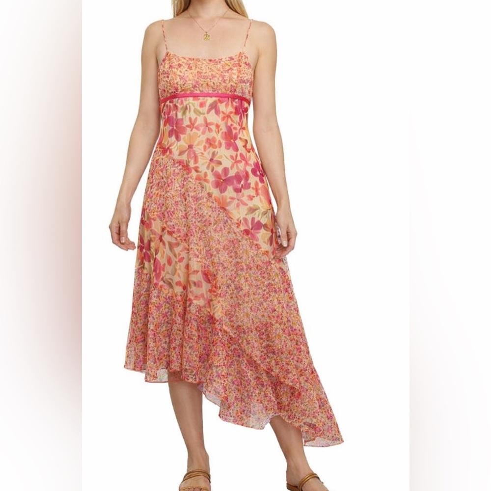 Vintage Hipnotix 90’s Y2K Pink Peach Floral Asymmetrical Dress Cottagecore